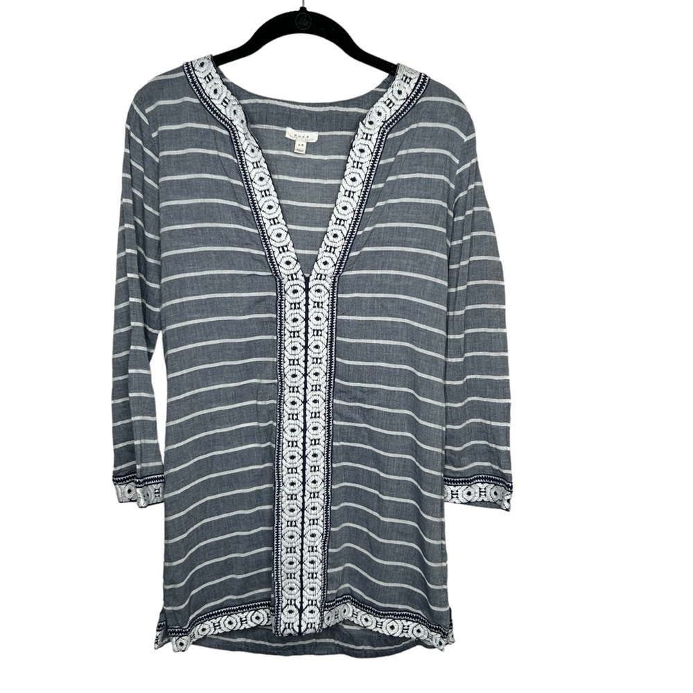 Soft Joie Tunic Top Dress Womens XS Blue White Embroidered V-Neck
